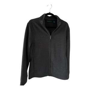 Perry Ellis Men's Full-Zip Quilted Waffle Knit Mock Neck Sweater Jacket Black